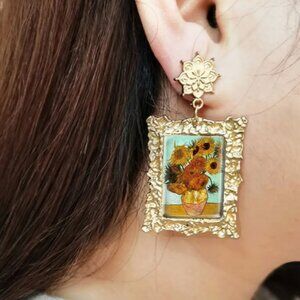 Vincent van Gogh Sunflowers Post Earrings Painting Drop Post  Retro Jewe…